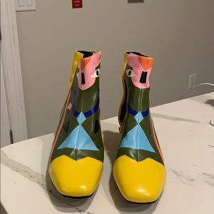 FY Zoe Floral Print Leather Ankle Booties